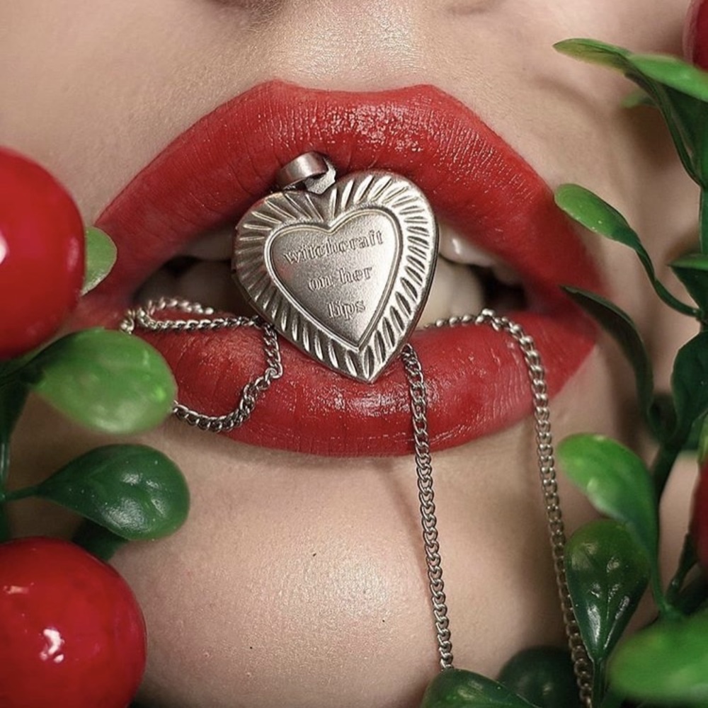 Dixi Witchcraft On Her Lips Locket Necklace Silver